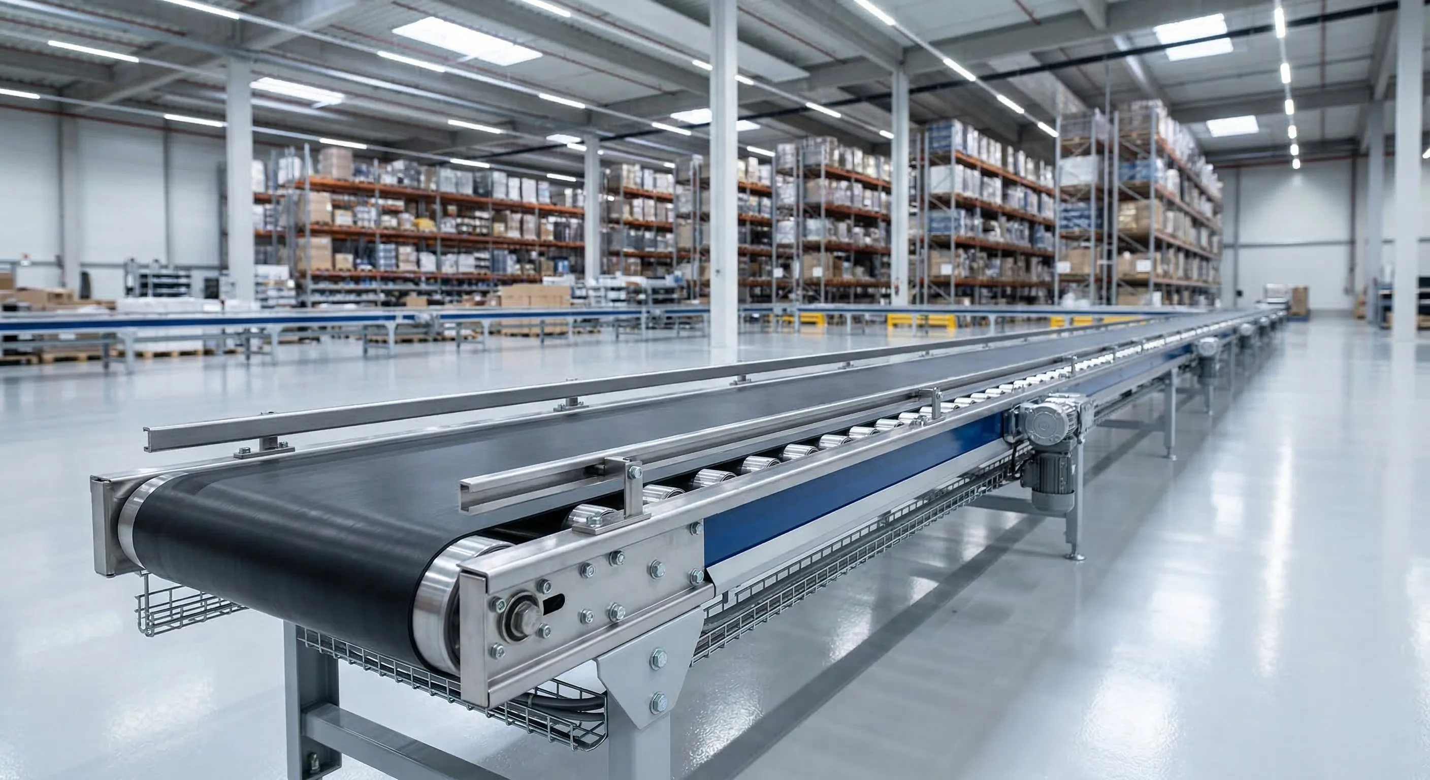 Belt conveyor system in a Washington DC area warehouse facility